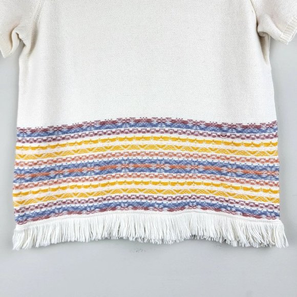 Madewell Cotton Blend Colorful V Neck Short Sleeve Fringe Hem Cropped Top Size S - Picture 4 of 9